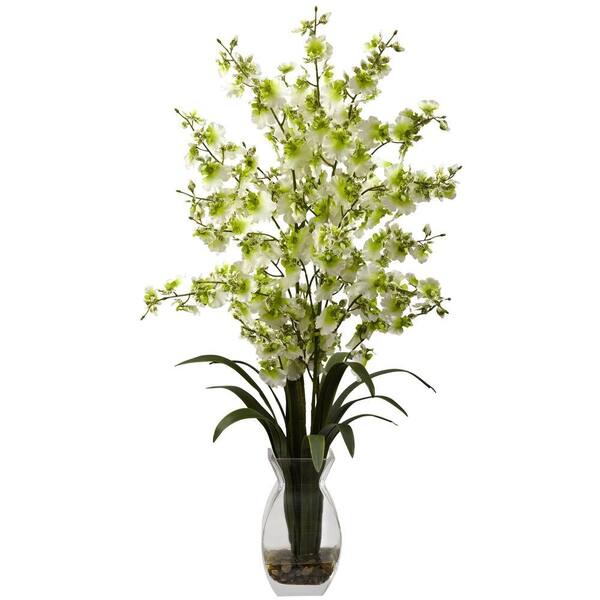 Nearly Natural Dancing Lady Orchid with Vase Arrangement in Green