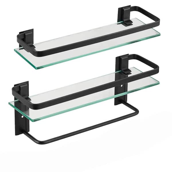 15.74 in. W x 4.88 in. D Black Decorative Wall 2-Tier Bathroom Shelf with Towel Bar