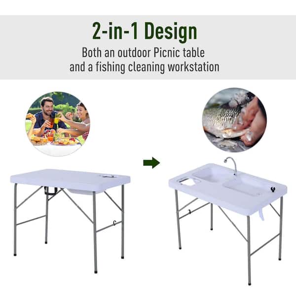 Outsunny 40 In Portable Folding Easy, Portable Outdoor Table With Sink