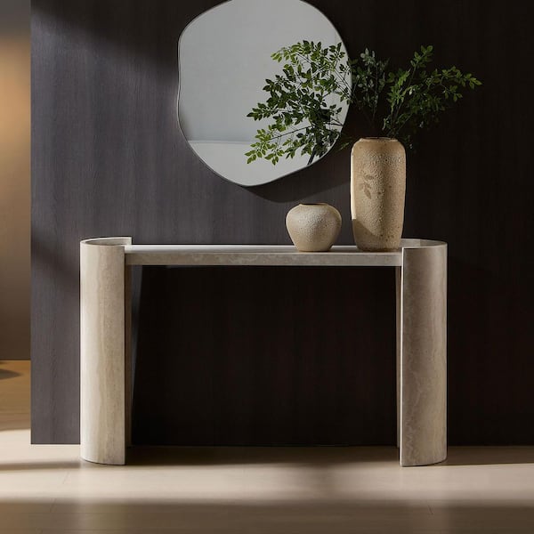 Bryce Modern 53.15 in. Faux Marble Pattern Oval MDF Console Table with Raised Edge Design