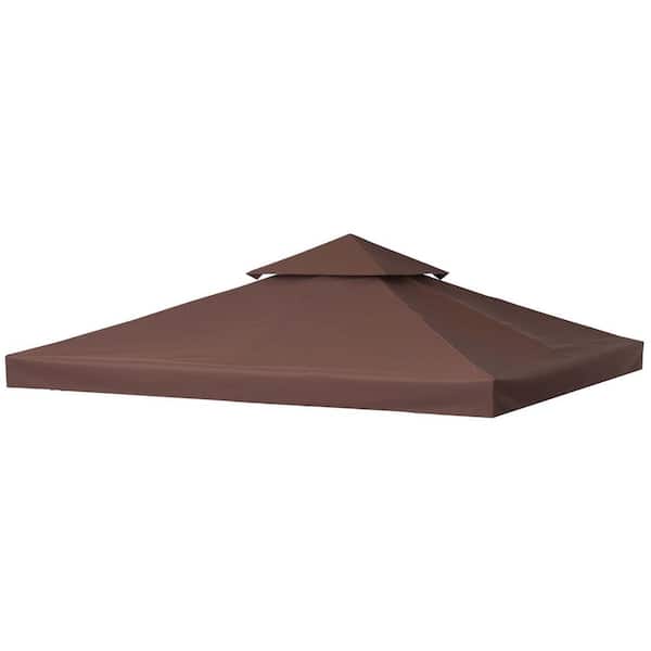 Unbranded 9.8x9.8 ft. Gazebo Canopy Replacement, 2-Tier Outdoor Gazebo Cover Top Roof with Drainage Holes in Coffee (TOP ONLY)