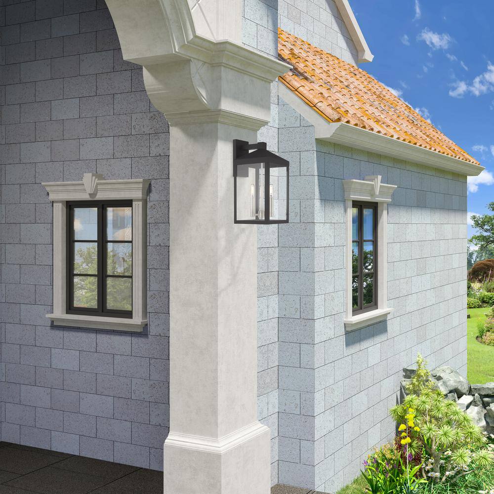 Elegant Black Lantern Outdoor Wall Light with Clear Glass Panels