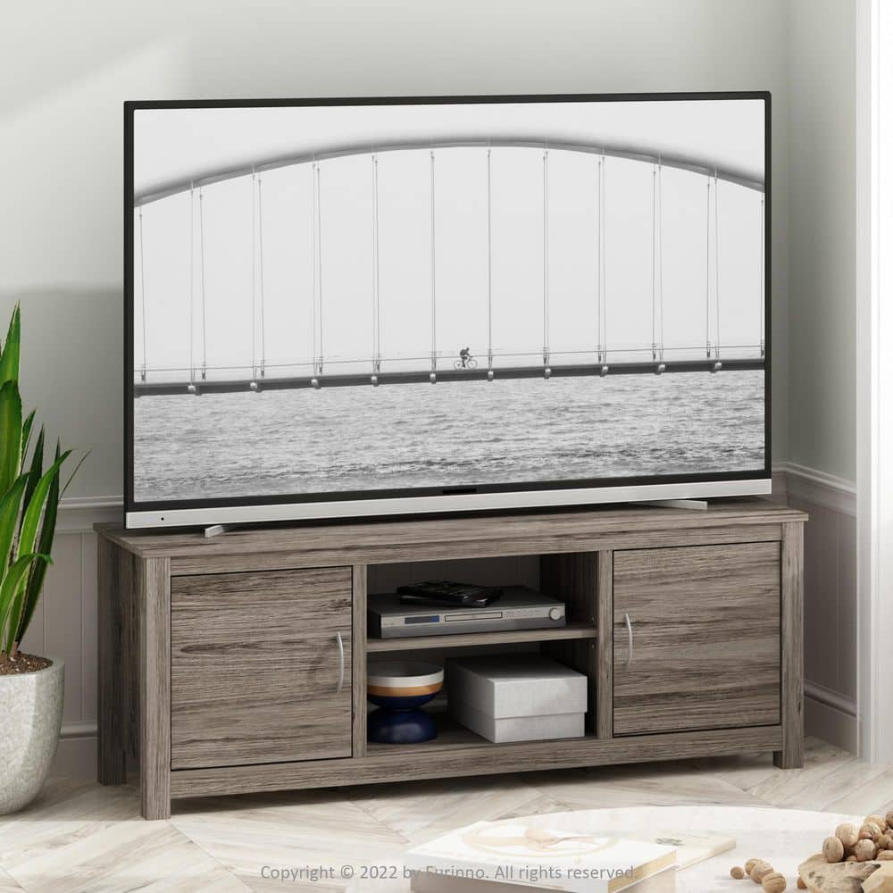 Rustic Oak 60" TV Stand with Cabinets and Adjustable Shelves