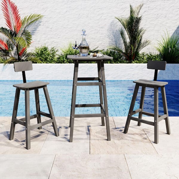 BANSA ROSE 39.76 in. Gray HDPE Plastic Outdoor Bar Stool (2-Pack)