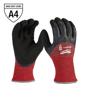 Large Red Latex Level 4 Cut Resistant Insulated Winter Dipped Work Gloves