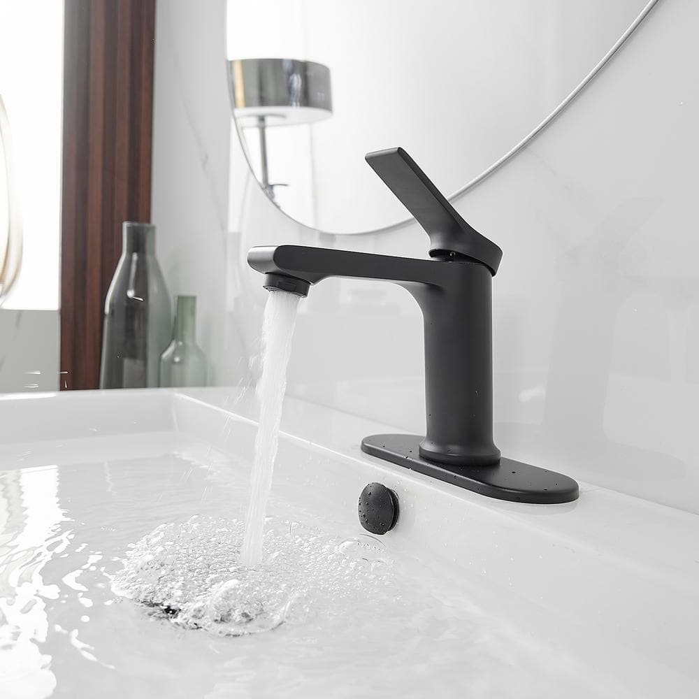 Matte Black Single-Handle Bathroom Faucet with Nickel Finish