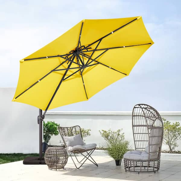 JEAREY 13 ft. Patio Round Umbrella 360-Degree Rotation Cantilever Umbrella with Cover in Yellow