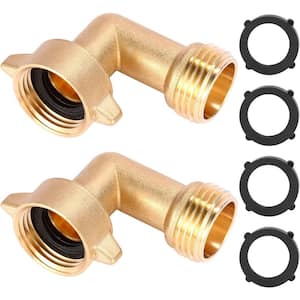 3/4 in. Garden Hose Elbow Connector 90-Degree Heavy-Duty Solid Brass Hose Adapter Elbow with 4 O-Rings (2-Pack)