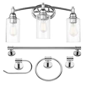 20 in. 5-Piece Bath in a Box Chrome Vanity Light with Seeded Glass Shades