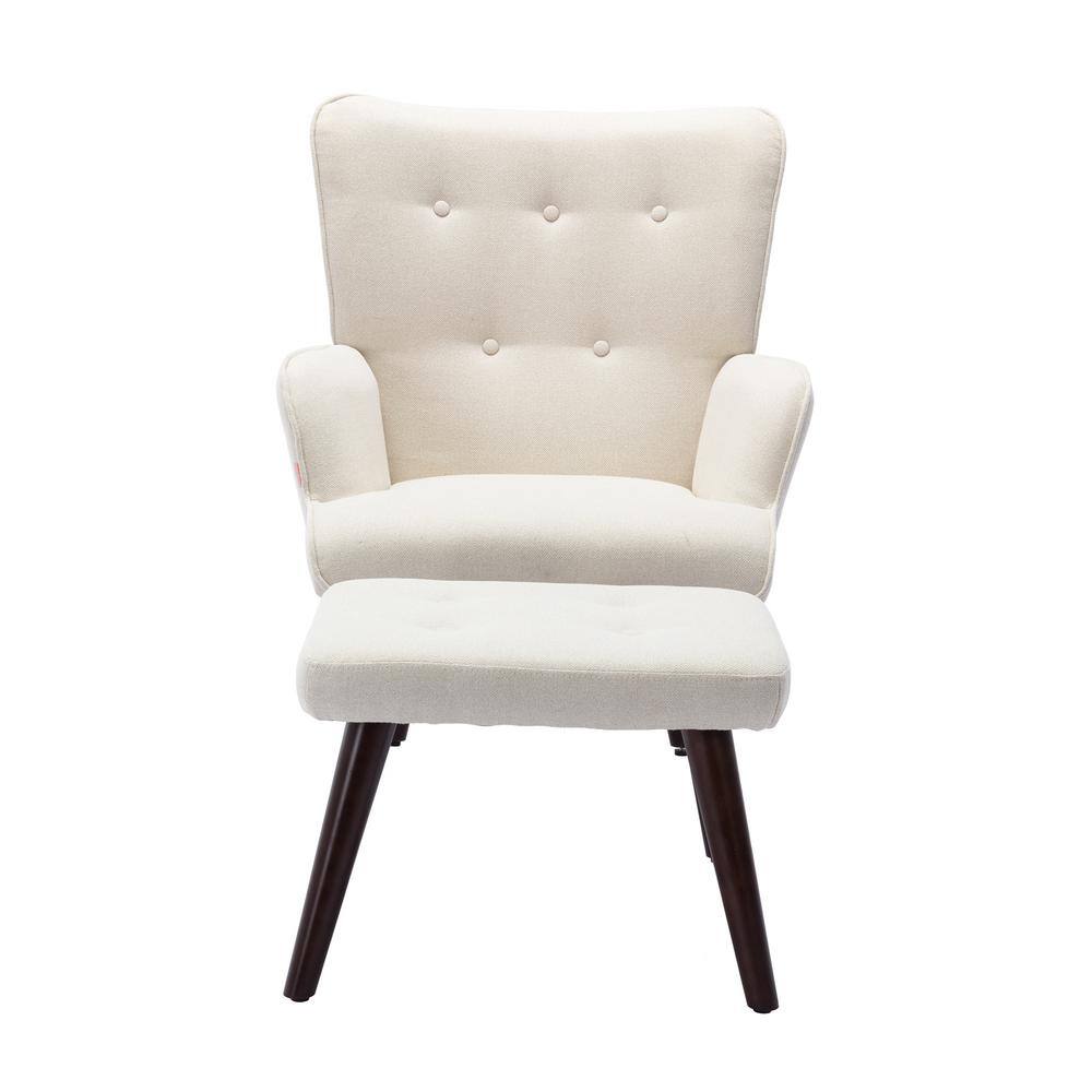 Modern Beige Linen Accent Arm Chair with Ottoman