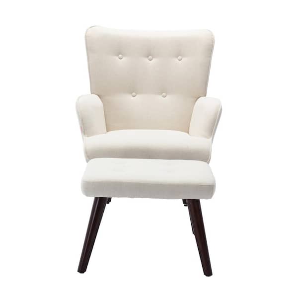 Unbranded Modern Beige Linen Accent Arm Chair with Ottoman