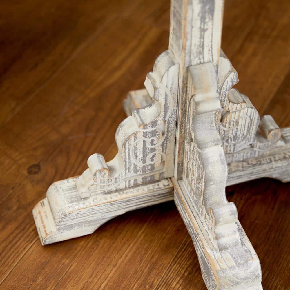 Gray Intricately Carved Scroll Round Wood Accent Table - 15" x 23"
