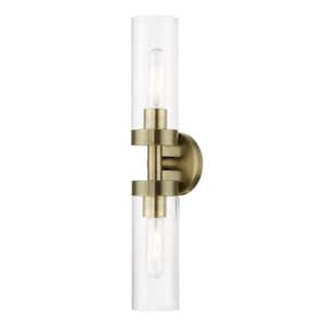 Hastings 19.25 in. 2-Light Antique Brass ADA Vanity Light with Clear Glass