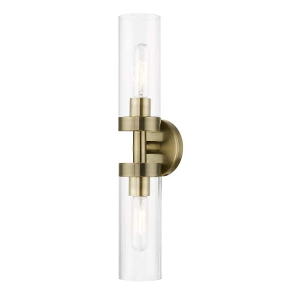 AVIANCE LIGHTING Hastings 19.25 in. 2-Light Antique Brass ADA Vanity Light with Clear Glass