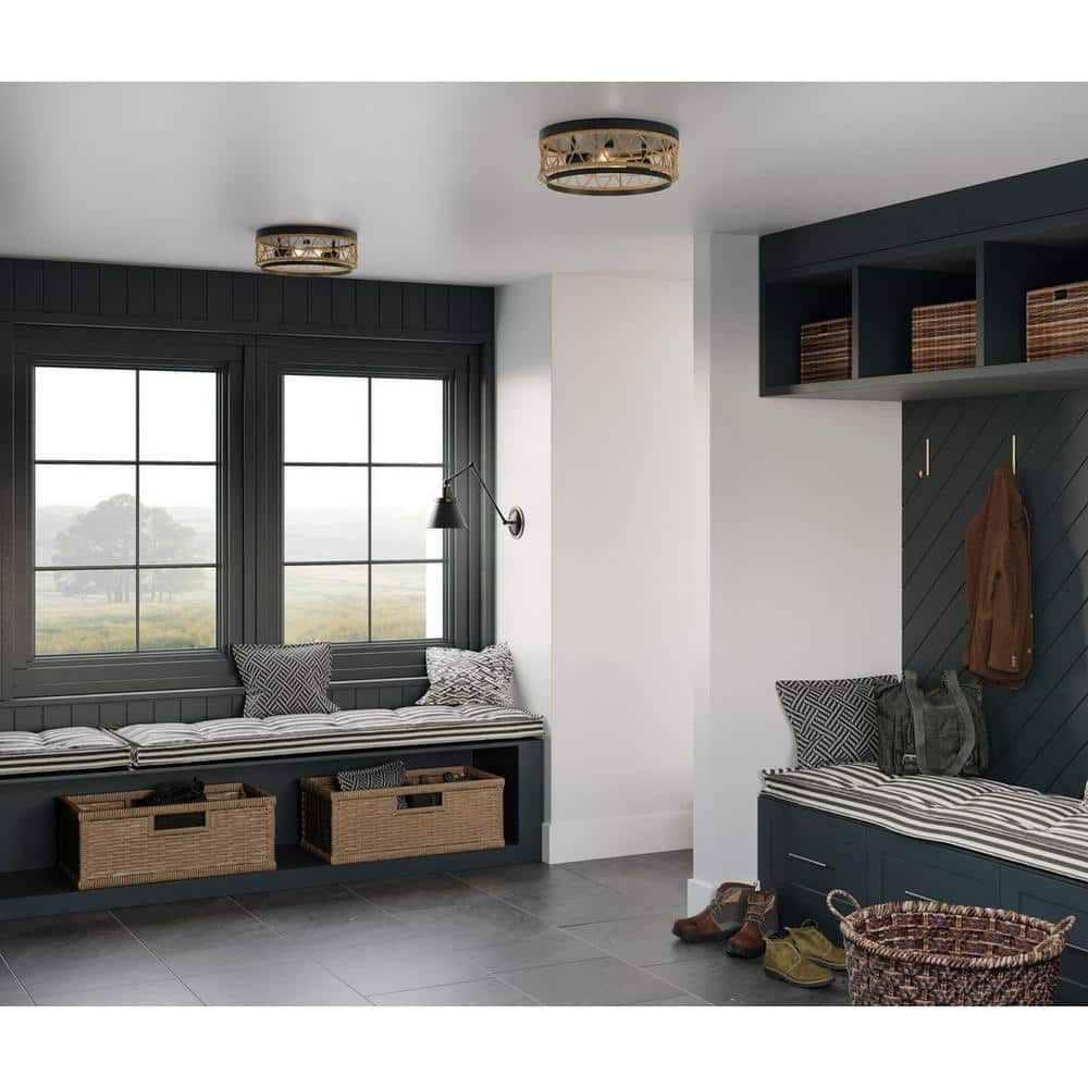 Chandra Matte Black Handwoven 2-Light Flush Mount