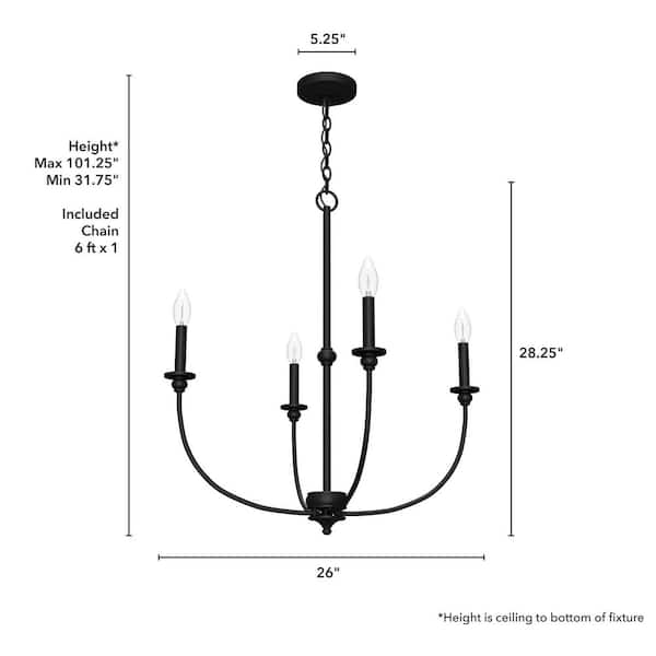 Hunter Southcrest 4-Light Matte Black Candlestick Chandelier