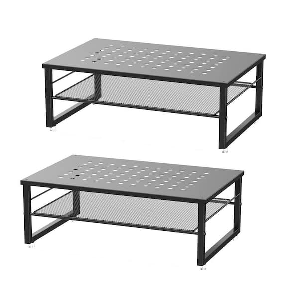 Black 15.5 in. x 5.5 in. Metal Modern Desk Organizers with Storage Shelf, 2 Pack