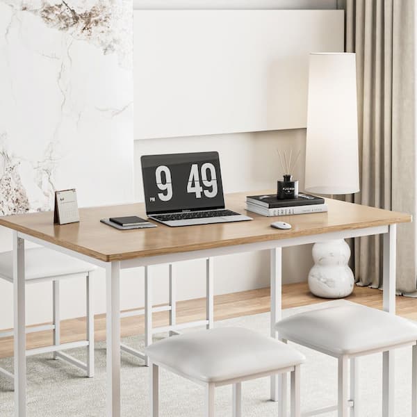 VECELO 5-Piece Dining Table Set with Faux Marble MDF Top and 4 PU