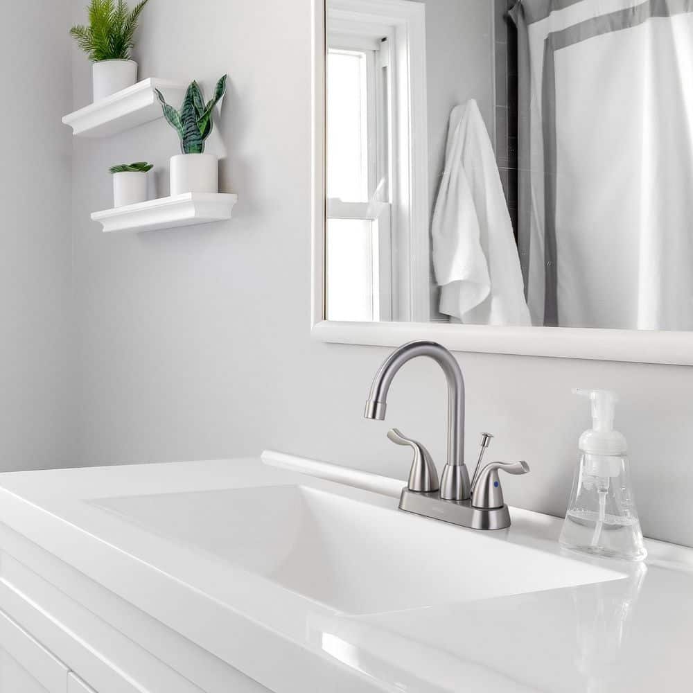 Brushed Nickel Double Handle High Arc Bathroom Faucet