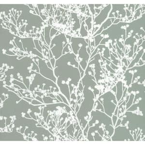 Ronald Redding Green Budding Branch Silhouette Paper Unpasted Matte Wallpaper 27 in. x 27 ft.