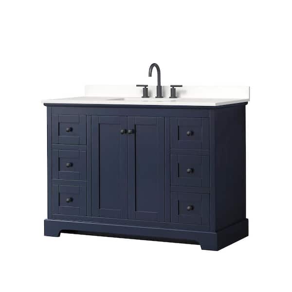 Wyndham Collection Avery 48 in. W x 22 in. D x 35 in. H Single Bath Vanity in Dark Blue with White Quartz Top