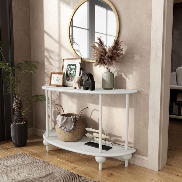 Soela 47.3 in. White Half Moon Composite Engineered Wood Console Table With Shelf