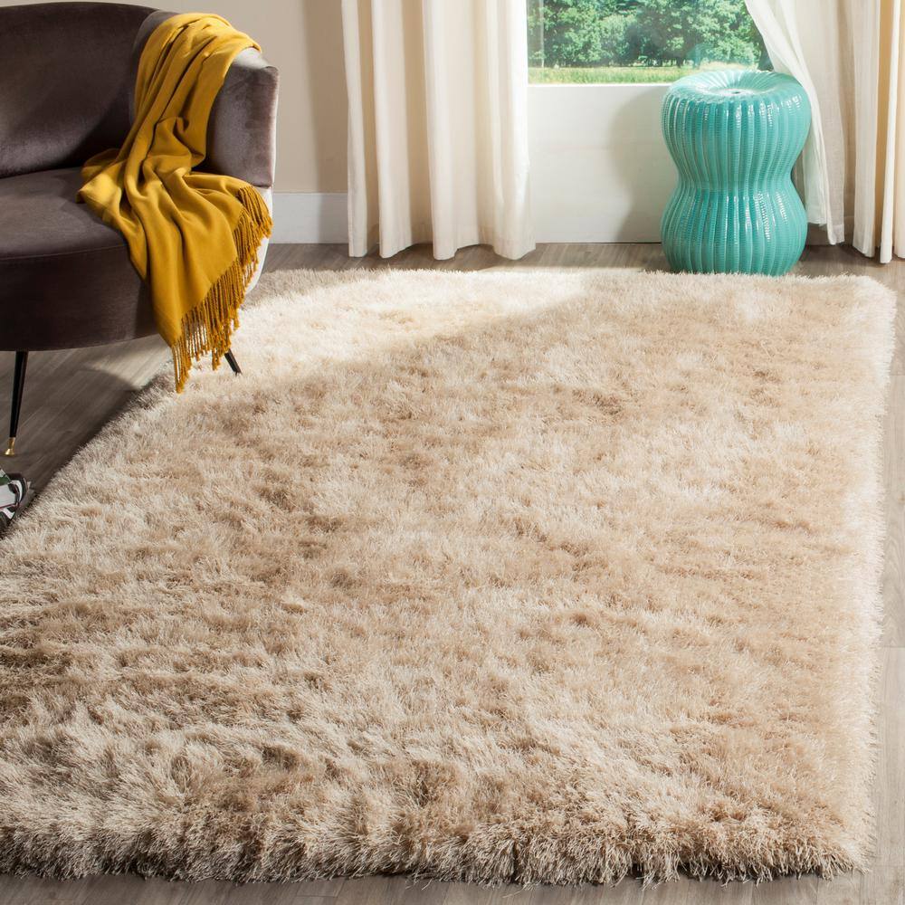 Champagne Hand-Tufted Shag Wool Area Rug 2' x 3'