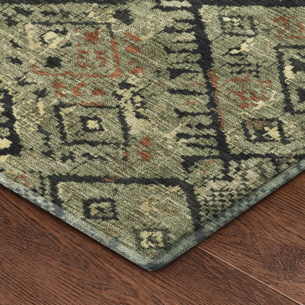 Mayfield Premium Machine Washable Abstract AMF2470 Olive 8 ft. x 10 ft. Area Rug