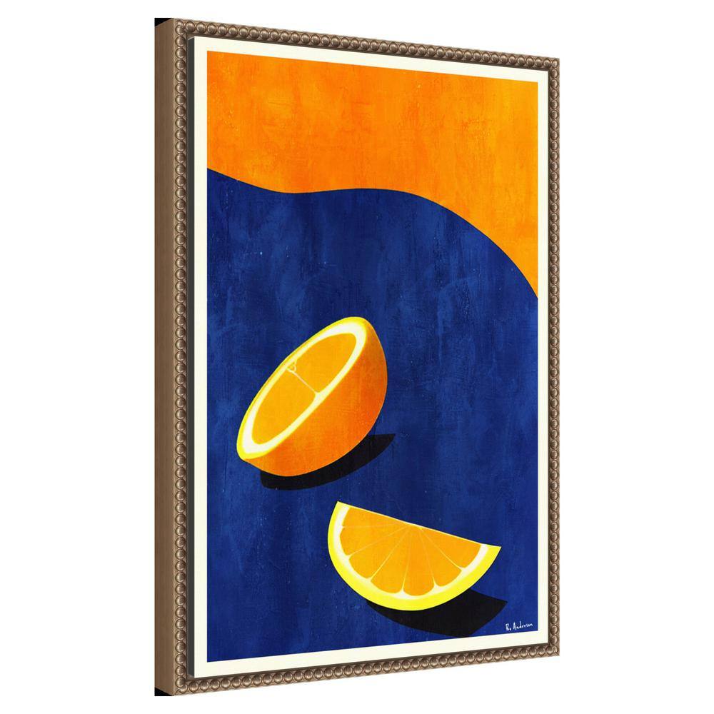 Vibrant Orange and Blue Abstract Canvas Wall Art with Beaded Frame
