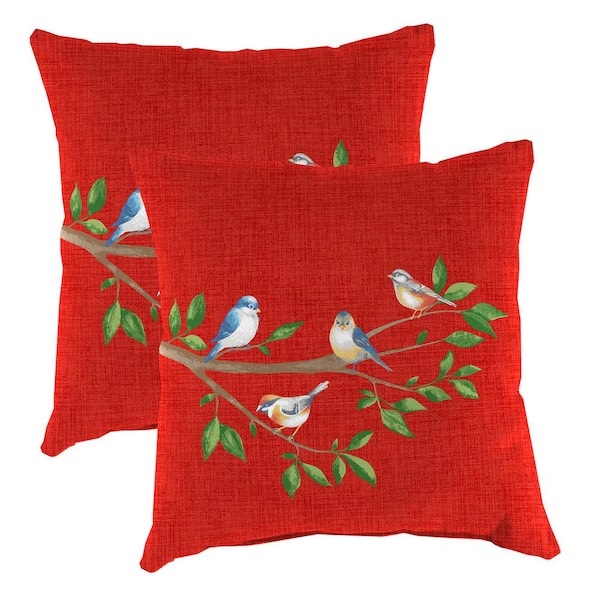 16 in. L x 16 in. W x 4 in. T Square Outdoor Throw Pillow in Red Bird (2-Pack)