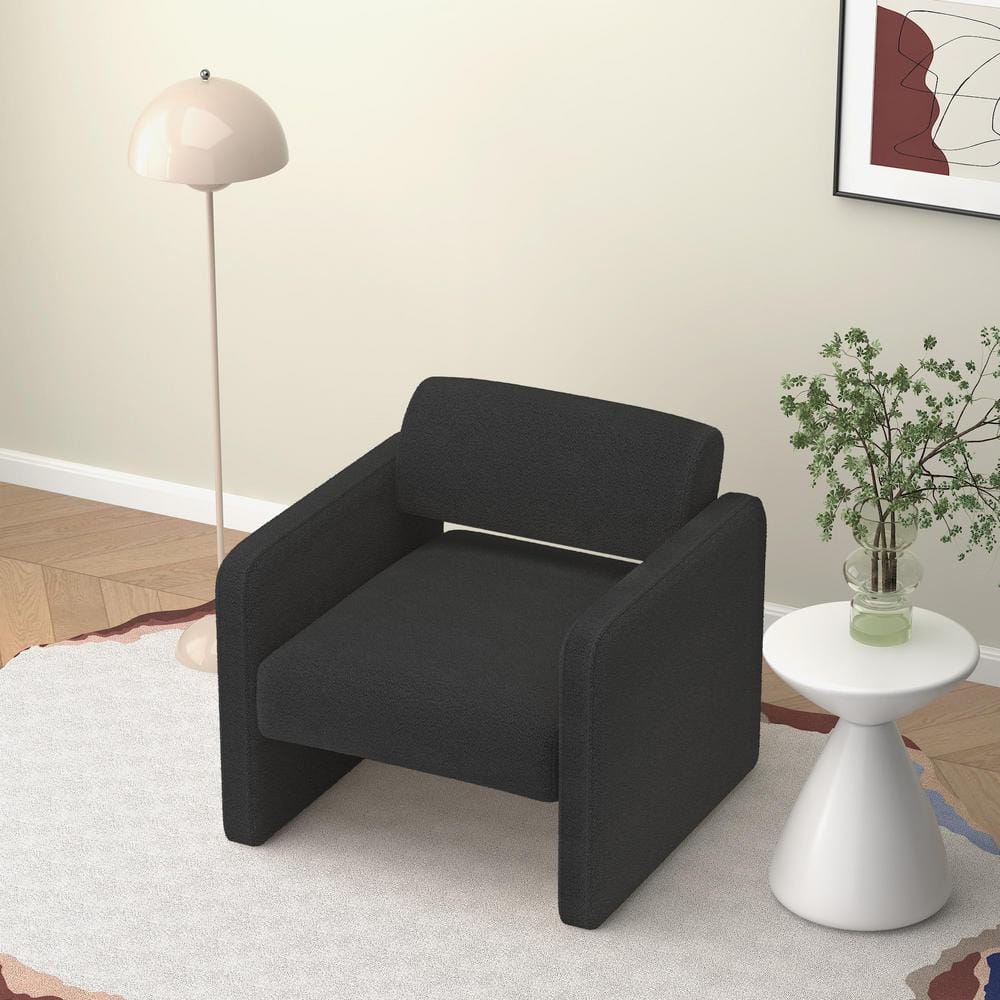 Single Sofa Chair 30.9 in. W Straight Arm Velvet Square Sofa in Black Uphol
