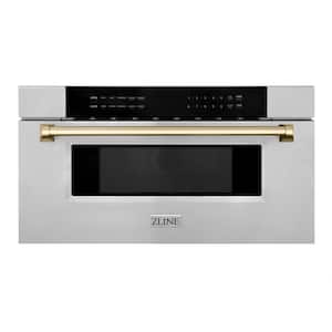 Autograph Edition 30 in. 1000-Watt Built-In Microwave Drawer in Stainless Steel & Polished Gold Handle