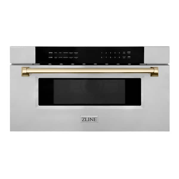 ZLINE Kitchen and Bath Autograph Edition 30 in. 1000-Watt Built-In Microwave Drawer in Stainless Steel & Polished Gold Handle