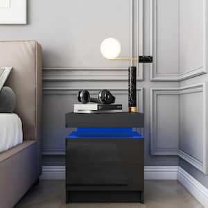 2-Drawer Black LED Nightstand 20.5 in. H x 17.7 in. W x 13.8 in. D