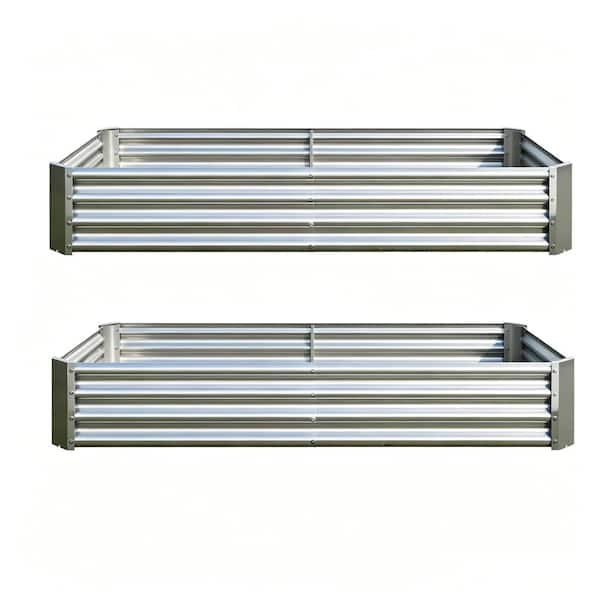 2 PCS Silver 6 × 3 × 1 ft Metal Rectangle Raised Garden Planter Beds