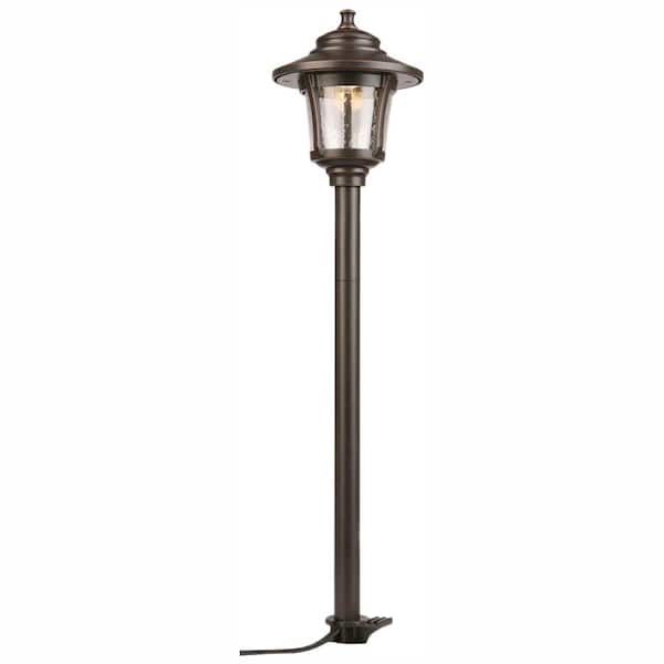 Hampton Bay 10-Watt Equivalent Low Voltage Oil-Rubbed Bronze Integrated LED Outdoor Landscape Path Light with Seeded Glass