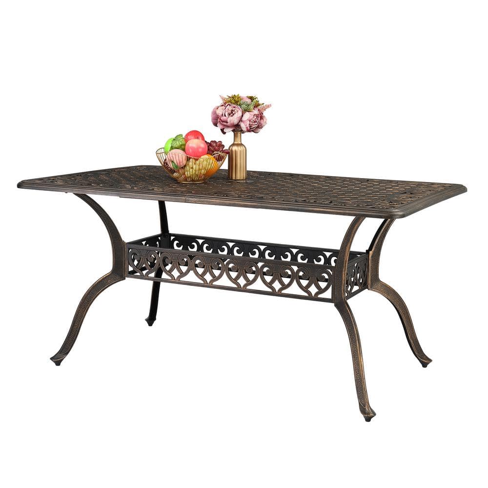 Bronze 60 in. Rectangle Cast Aluminum Outdoor Dining Table with Umbrella Hole