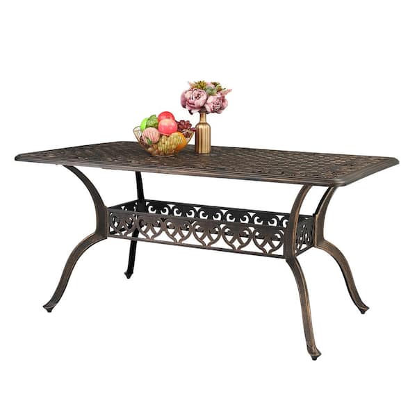 VINGLI Bronze 60 in. Rectangle Aluminum Outdoor Dining Table with 2 in. Umbrella Hole
