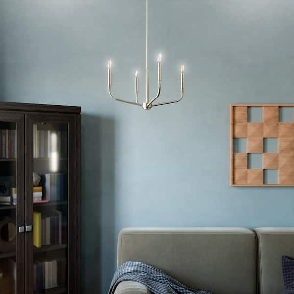 KICHLER Madden 20 in. 4-Light Brushed Nickel Modern Candle Convertible Chandelier for Dining Room