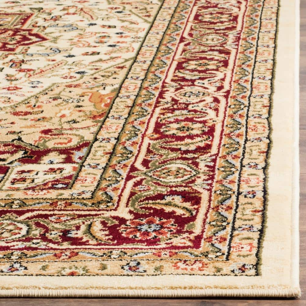 Ivory and Red Floral Safavid Style Rectangular Area Rug