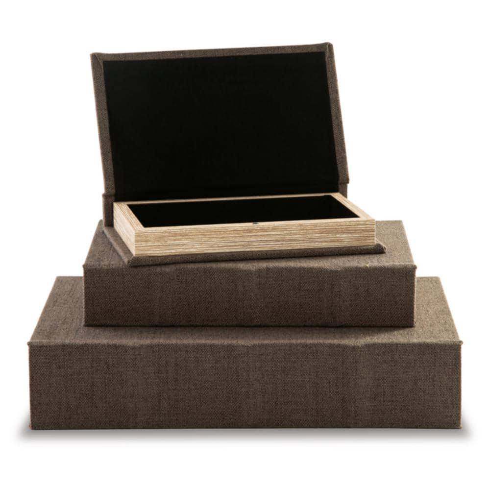 Brown Faux Book Keepsake Storage Box Set of 3