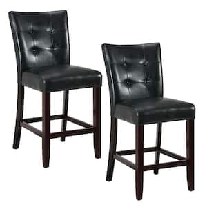 Dark Brown Solid Wood and Black Faux Leather High Chair (Set of 2)