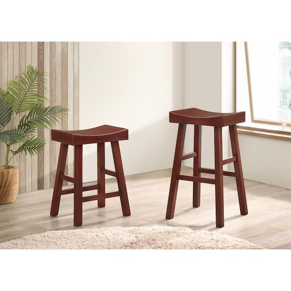 Renata Dark Cherry 24 in. H Rubber Wood Bar Stool (Set of 2)