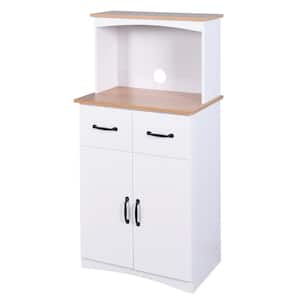 49 in. White Wooden Kitchen Cabinet White Pantry Storage Microwave Cabinet with Storage Drawer
