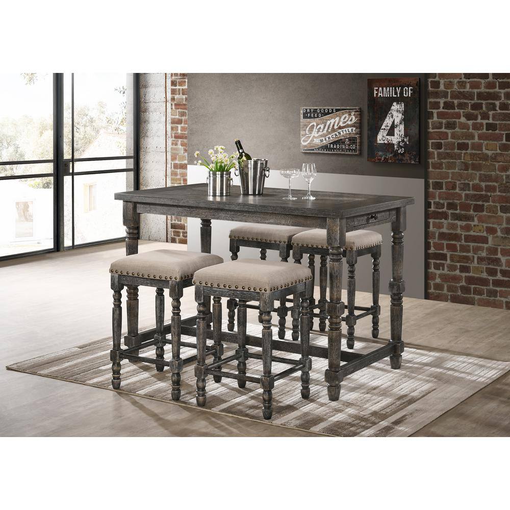 Eva 26" Gray Wood Backless Counter Stools with Nailhead Trim, Set of 2