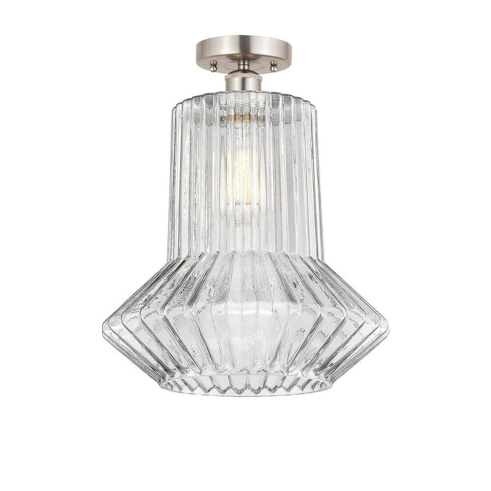 Springwater 12 in. 1-Light Satin Nickel Industrial Semi-Flush Mount with Clear Glass Shade price history on PriceWatchPro