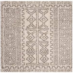 Hudson Shag Ivory/Gray 7 ft. x 7 ft. Square Tribal Border Area Rug