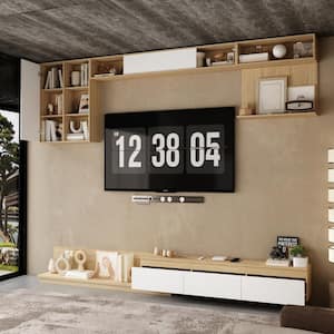 2-Piece Brown Wood Wall Mount Entertainment Center Media TV Stand with TV Console, Shelves, Drawers for TVs up to 70 in.