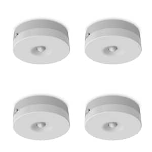 3 in. Battery Operated LED White Motion Sensor Rechargeable Bright White 3000K Under Cabinet Puck Light (4-Pack)
