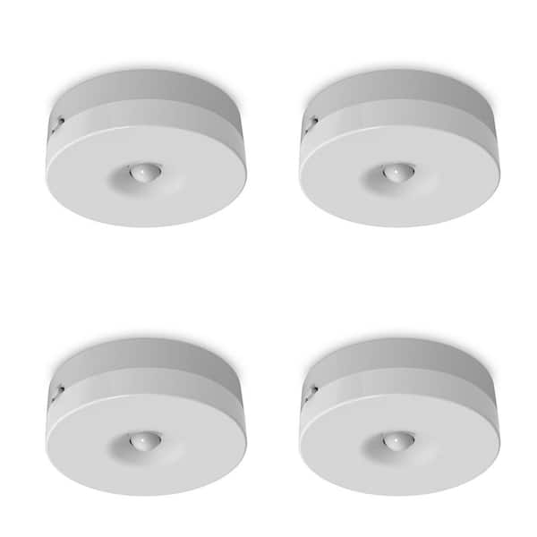 Feit Electric 3 in. Battery Operated LED White Motion Sensor Rechargeable Bright White 3000K Under Cabinet Puck Light (4-Pack)